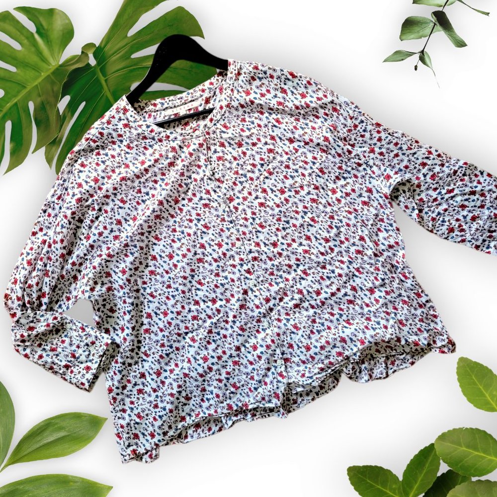 Xirena Cotton Floral Peasant Blouse, sz Large